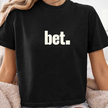 bet. Boxy Tee | Minimal Text Graphic, White Cropped T-Shirt