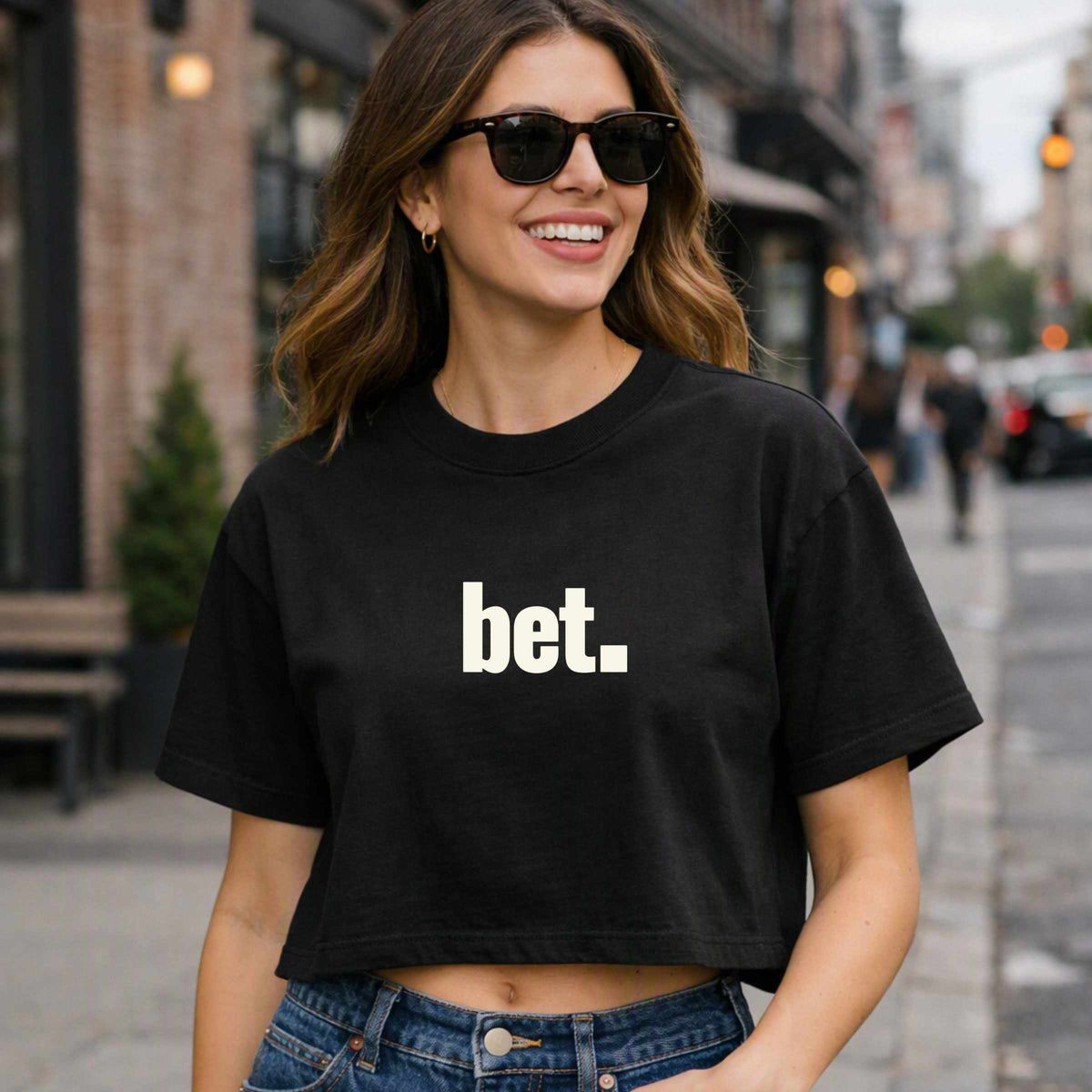 bet. Boxy Tee | Minimal Text Graphic, White Cropped T-Shirt