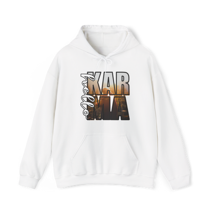 HELLO Karma Fall Hoodie Sweatshirt, Cozy Women's Pullover, Cute Graphic Sweatshirt, Autumn Casual Top, Positive Vibes Gift
