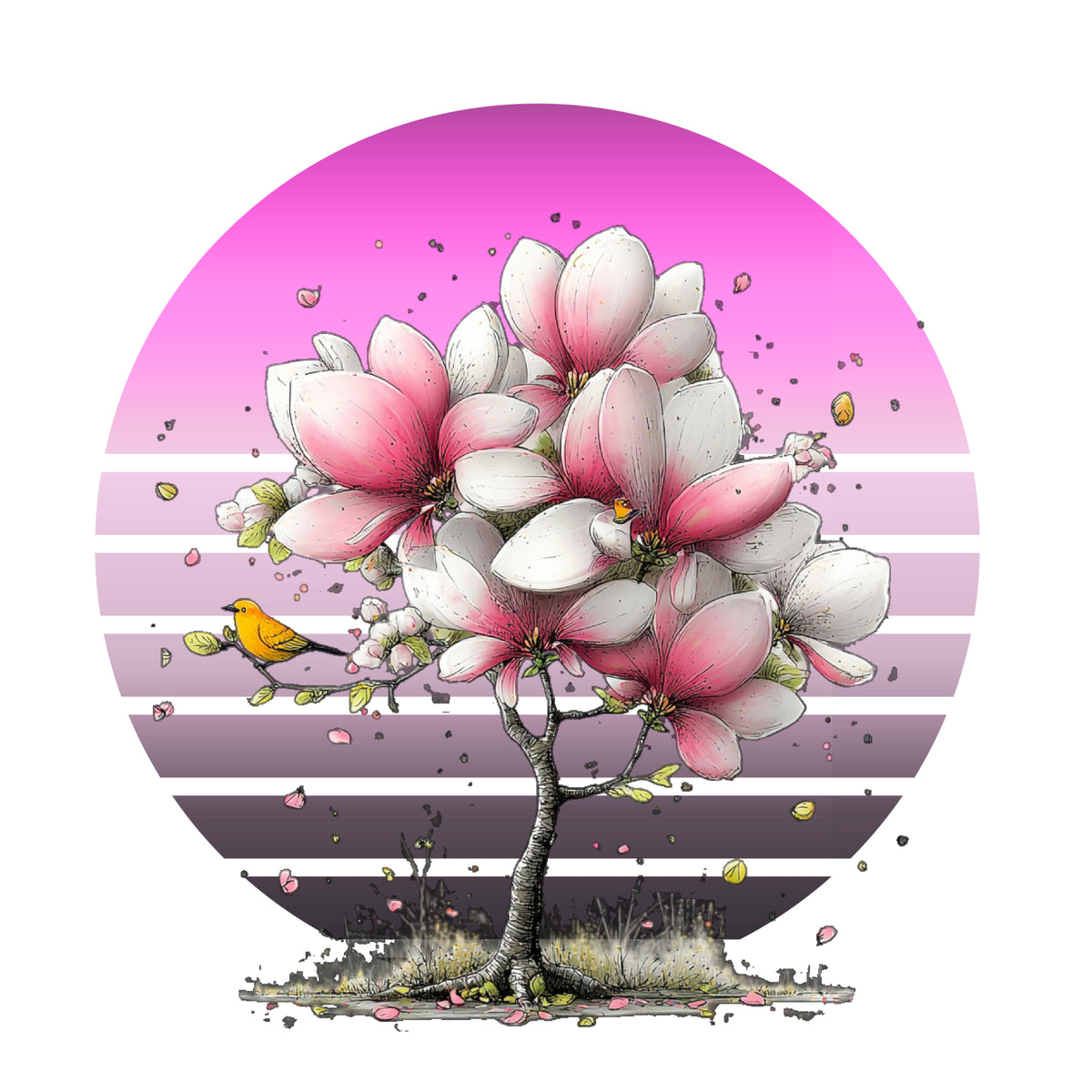 Pink Magnolia Tree Tee | Retro Sunset Floral Shirt