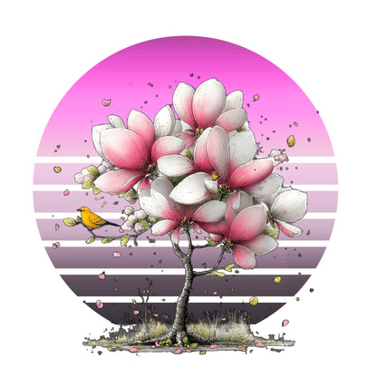 Pink Magnolia Tree Tee | Retro Sunset Floral Shirt