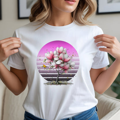 Pink Magnolia Tree Tee | Retro Sunset Floral Shirt