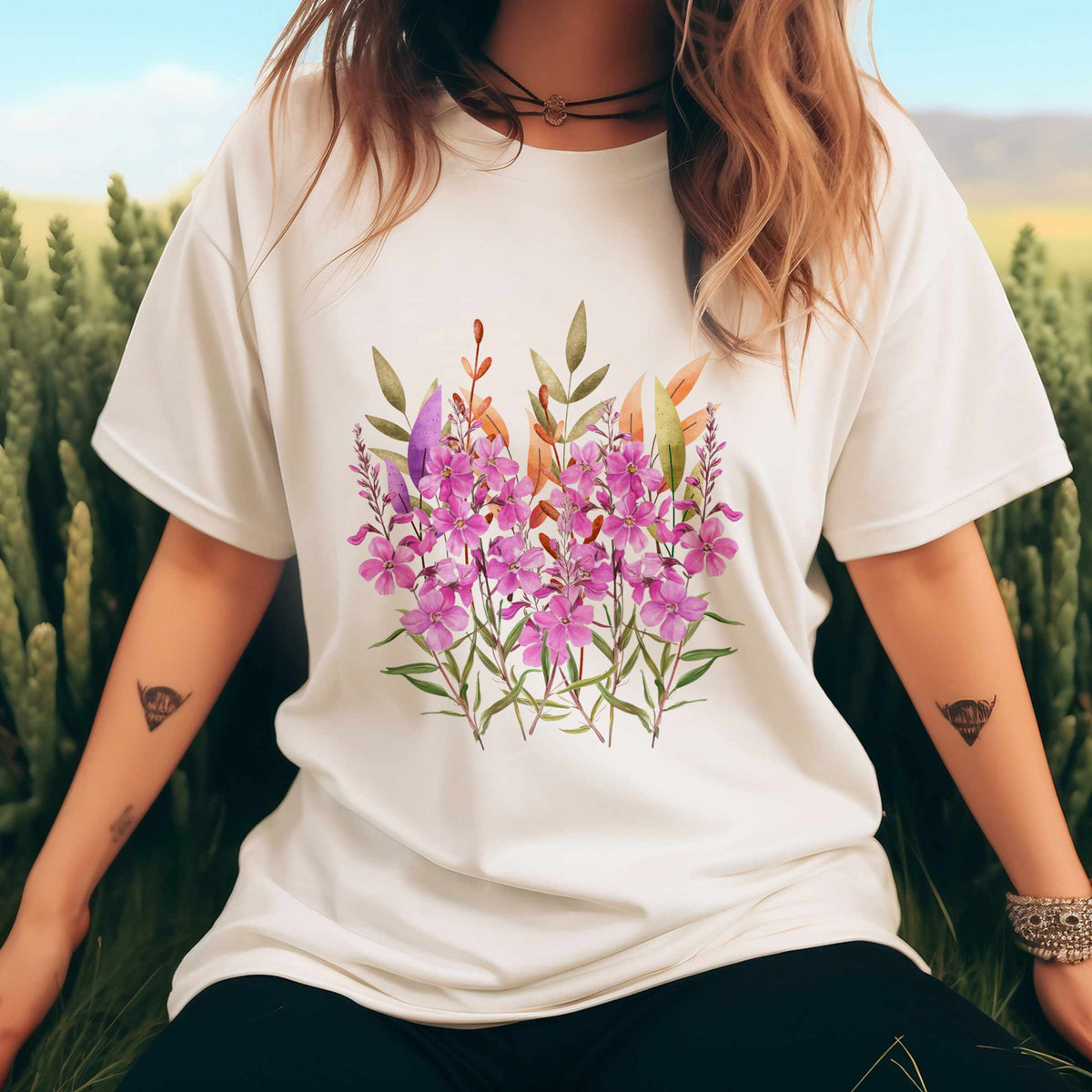 Pink Wildflower Bouquet T-Shirt | Floral Watercolor Tee