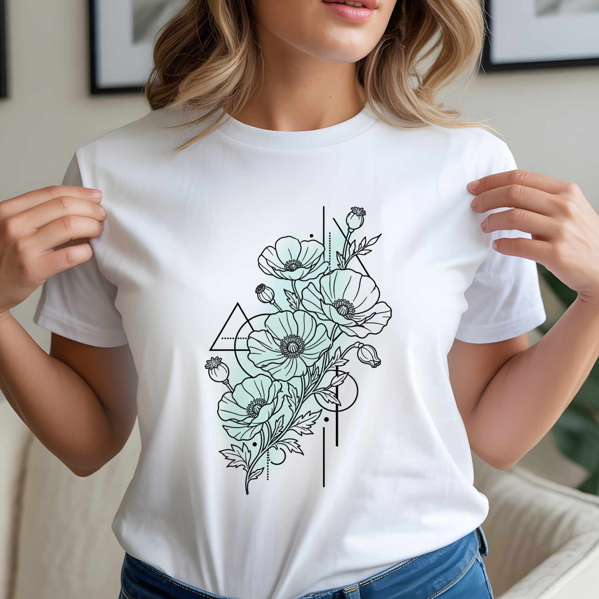 Floral Line Art T-Shirt — Minimal Poppy Bouquet Graphic Tee