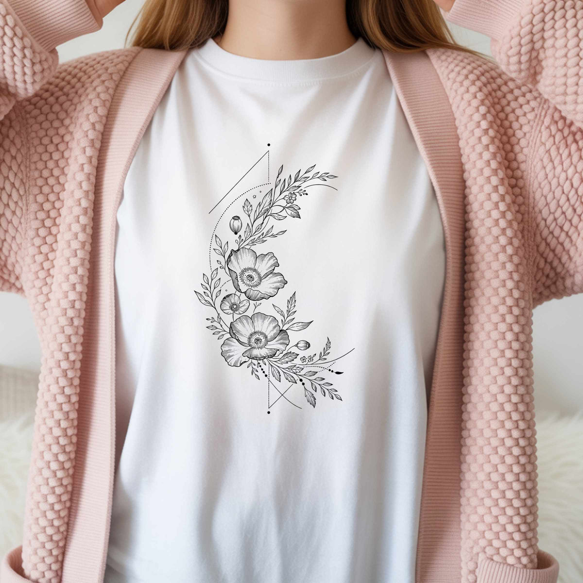 Floral Line Art Tee — Minimal Botanical Flower T-Shirt
