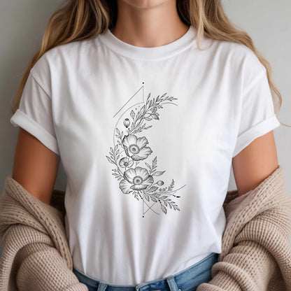 Floral Line Art Tee — Minimal Botanical Flower T-Shirt