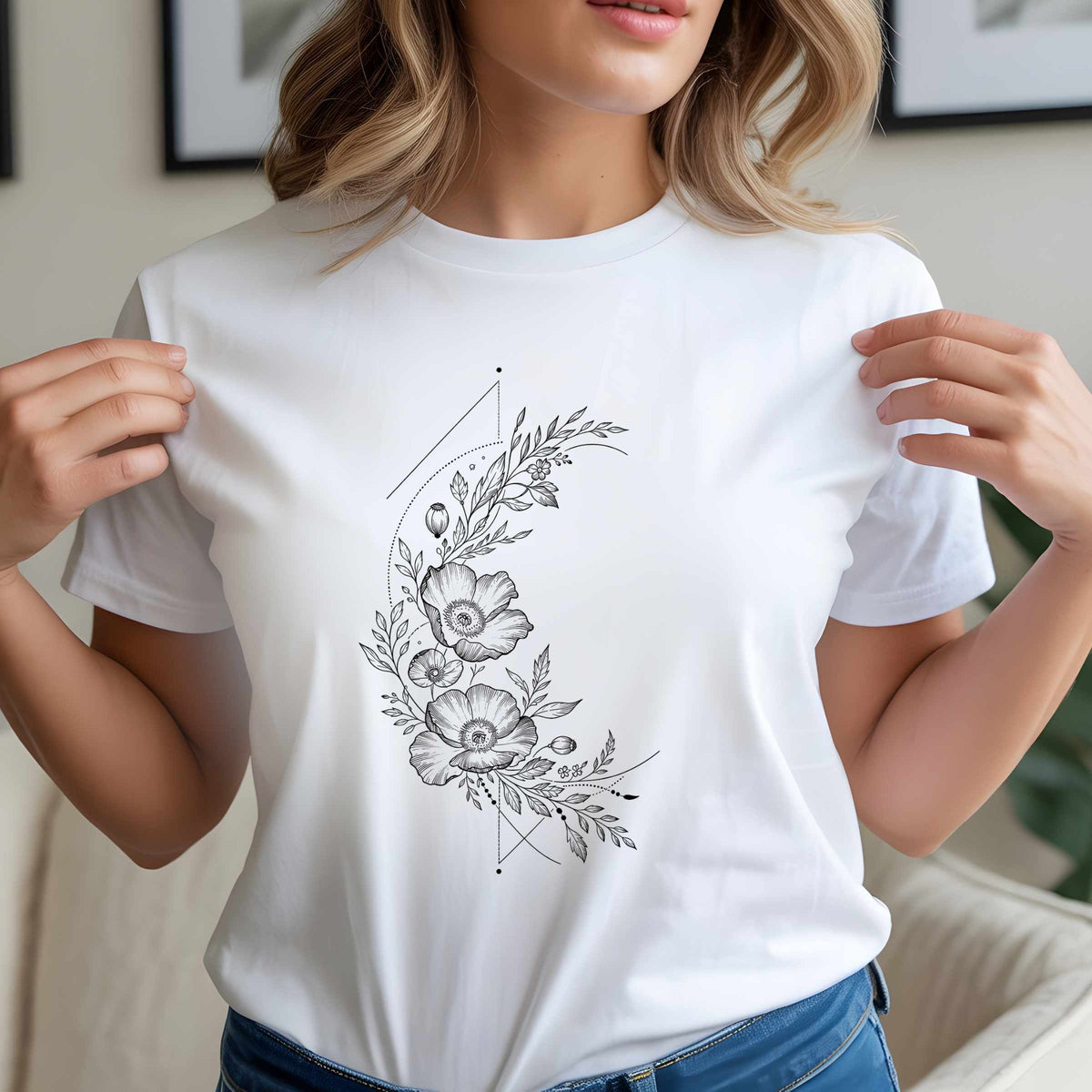 Floral Line Art Tee — Minimal Botanical Flower T-Shirt