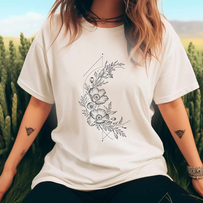 Floral Line Art Tee — Minimal Botanical Flower T-Shirt
