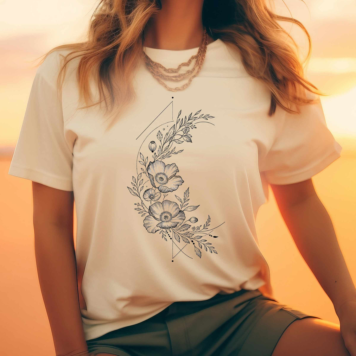 Floral Line Art Tee — Minimal Botanical Flower T-Shirt