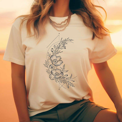 Floral Line Art Tee — Minimal Botanical Flower T-Shirt