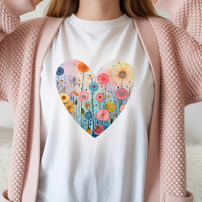 Floral Heart Tee | Watercolor Wildflower Heart Graphic T-Shirt