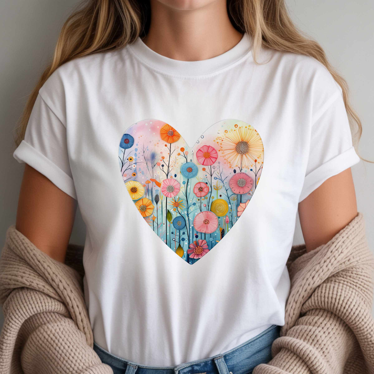 Floral Heart Tee | Watercolor Wildflower Heart Graphic T-Shirt