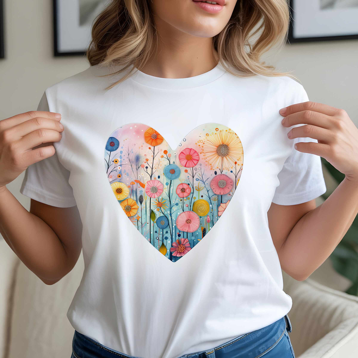Floral Heart Tee | Watercolor Wildflower Heart Graphic T-Shirt