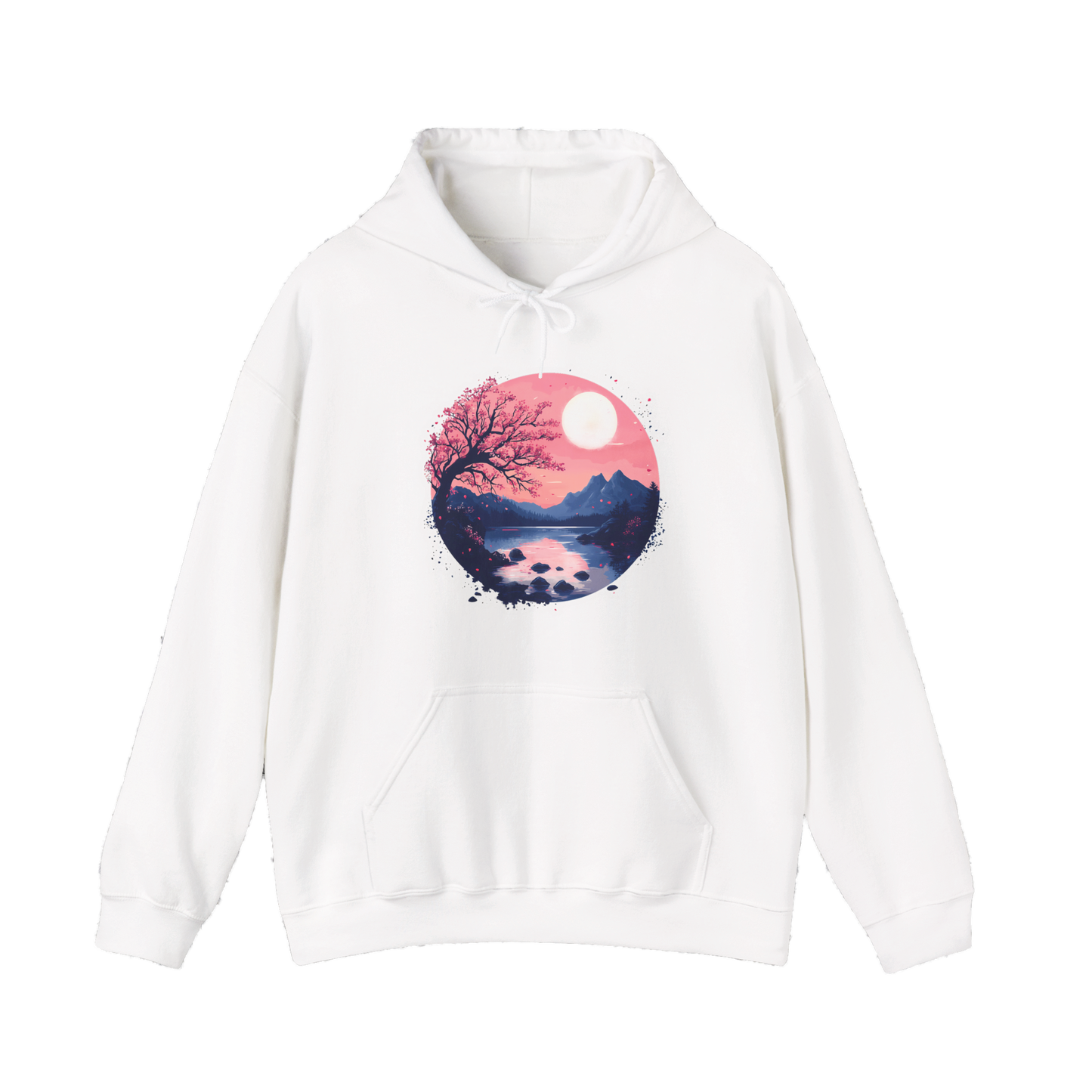 Cherry Blossoms Serenity Karma - Women's Graphic, Zen Floral Shirt, Japanese Inspired Top, Casual Boho Hooded Sweatshirt