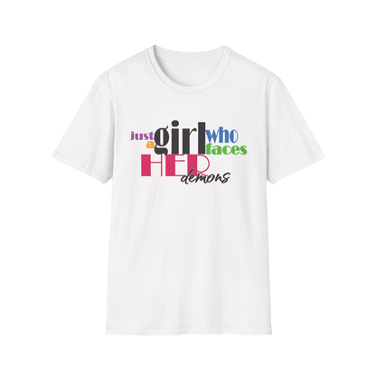 Just a Girl Who Faces Her Demons T-Shirt, Women's Graphic Tee, Personalized Demon Slayer Shirt, Inspirational Quote Top, Cute Mental Health