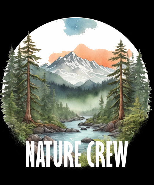 Mountain Lake Forest Nature Crew Tee | Scenic Outdoors Landscape T-Shirt