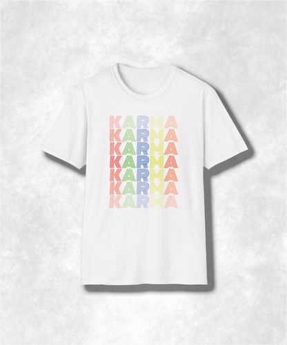 Karma Groovy Colorful T-Shirt, Retro Hippie Tee, Positive Vibes Shirt, Trendy Rainbow Top, Yoga Gift for Him or Her