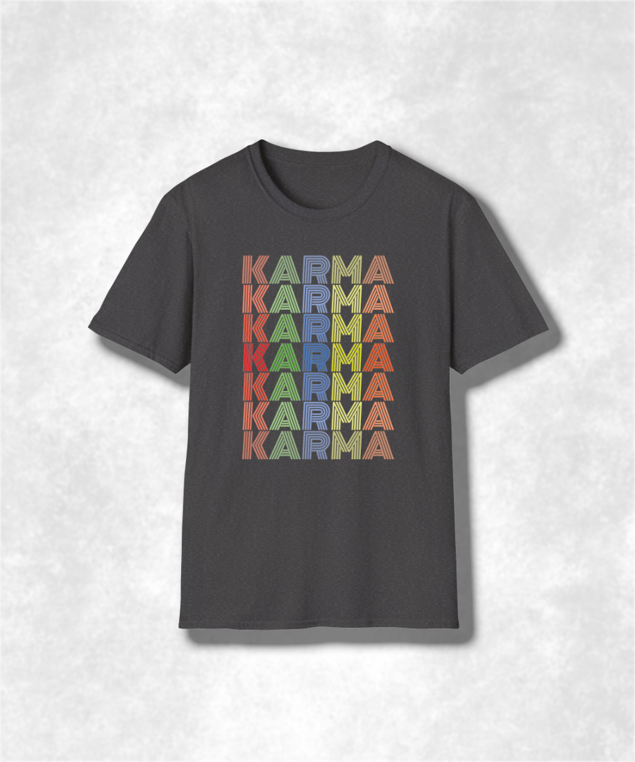 Karma Groovy Colorful T-Shirt, Retro Hippie Tee, Positive Vibes Shirt, Trendy Rainbow Top, Yoga Gift for Him or Her