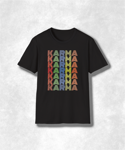 Karma Groovy Colorful T-Shirt, Retro Hippie Tee, Positive Vibes Shirt, Trendy Rainbow Top, Yoga Gift for Him or Her