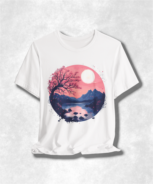 Cherry Blossoms Serenity Karma T-Shirt - Women's Graphic Tee, Zen Floral Shirt, Japanese Inspired Top, Casual Boho Clothing
