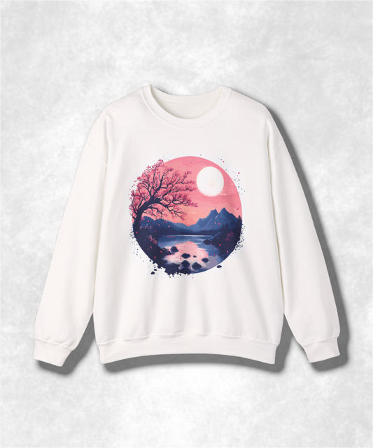 Cherry Blossoms Serenity Karma - Women's Graphic, Zen Floral Shirt, Japanese Inspired Top, Casual Boho Clothing Crewneck Sweatshirt