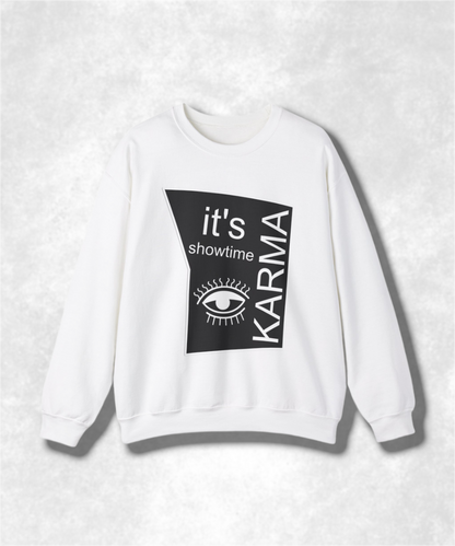 It's Showtime Karma Crewneck Sweatshirt, Unisex Graphic Pullover, Funny Retro Movie Sweatshirt, Cozy Casual Streetwear, Gift Idea
