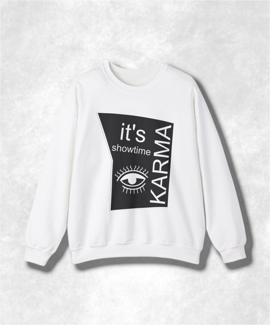 It's Showtime Karma Crewneck Sweatshirt, Unisex Graphic Pullover, Funny Retro Movie Sweatshirt, Cozy Casual Streetwear, Gift Idea