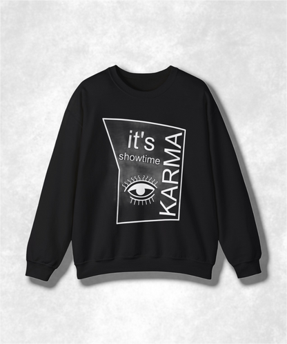 It's Showtime Karma Crewneck Sweatshirt, Unisex Graphic Pullover, Funny Retro Movie Sweatshirt, Cozy Casual Streetwear, Gift Idea