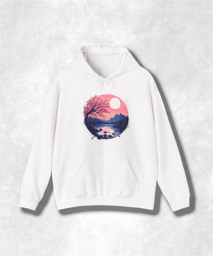 Cherry Blossoms Serenity Karma - Women's Graphic, Zen Floral Shirt, Japanese Inspired Top, Casual Boho Hooded Sweatshirt