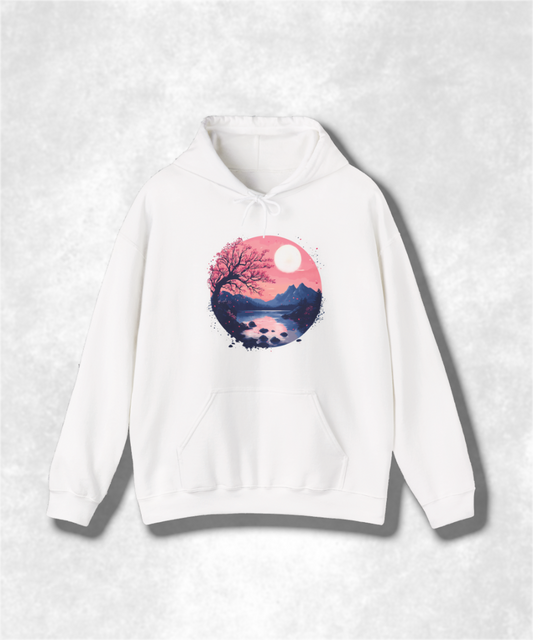 Cherry Blossoms Serenity Karma - Women's Graphic, Zen Floral Shirt, Japanese Inspired Top, Casual Boho Hooded Sweatshirt
