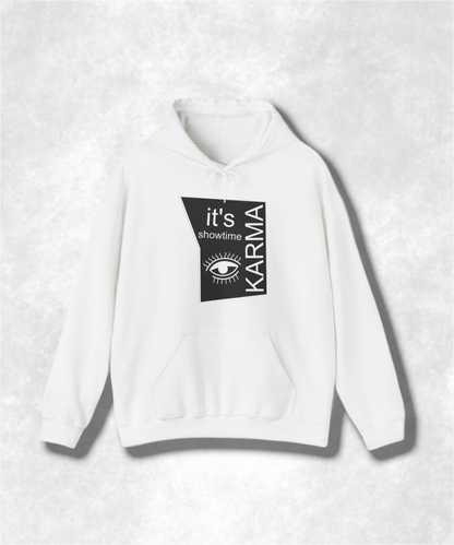 It's Showtime Karma Hooded Sweatshirt, Unisex Graphic Hoodie, Streetwear, Casual Pullover, Trendy Karma Print, Cozy Fall Fashion