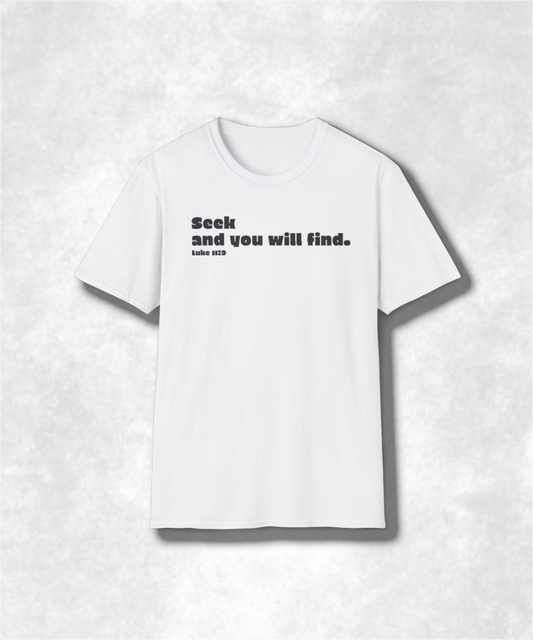 Faithful Inspiration T-Shirt, Christian Bible Verse Shirt, Religious Graphic Tee, Luke 11:9 Quote Top, Unisex Softstyle Apparel