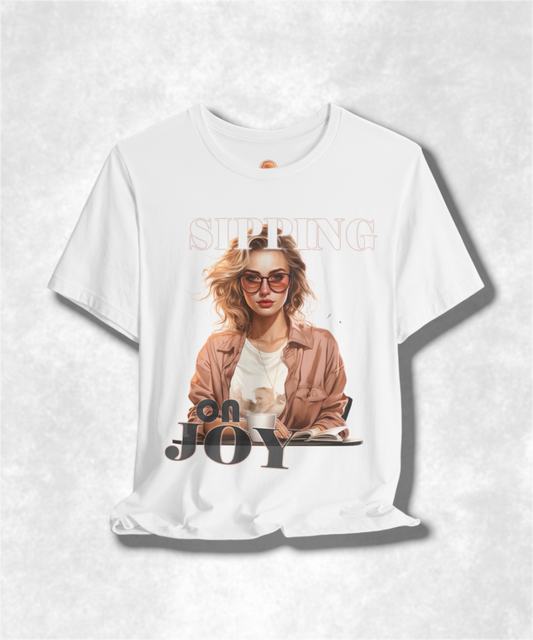 Sipping on Joy Karma T-Shirt - Positive Vibes Graphic Tee, Inspirational Casual Wear