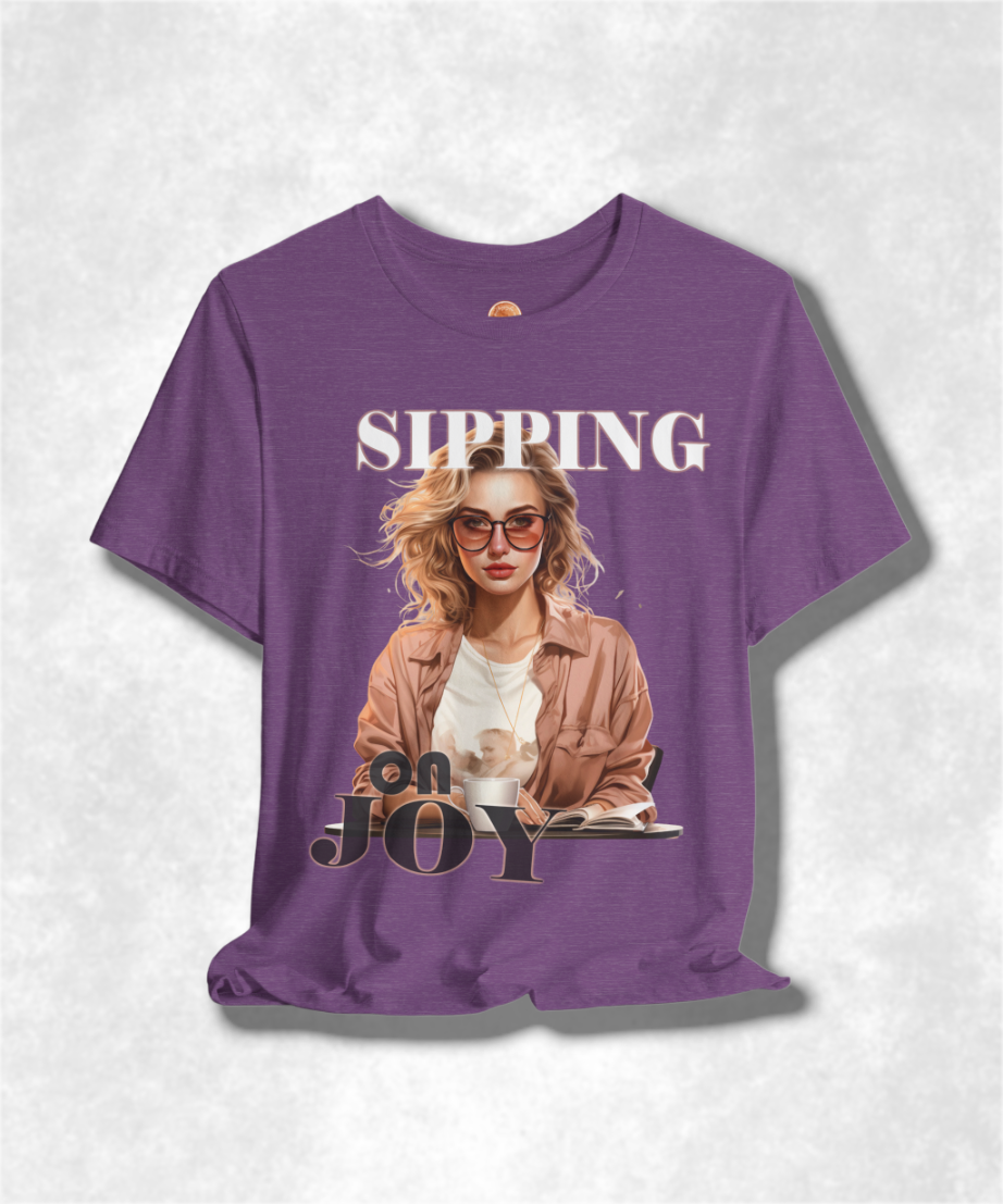 Sipping on Joy Karma T-Shirt - Positive Vibes Graphic Tee, Inspirational Casual Wear