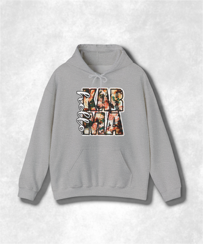 HELLO Karma Spring Hoodie Sweatshirt, Unisex Cozy Pullover, Positive Vibes Graphic Sweatshirt, Casual Streetwear, Gift for Her, Boho Style