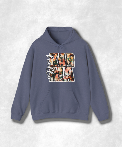 HELLO Karma Spring Hoodie Sweatshirt, Unisex Cozy Pullover, Positive Vibes Graphic Sweatshirt, Casual Streetwear, Gift for Her, Boho Style