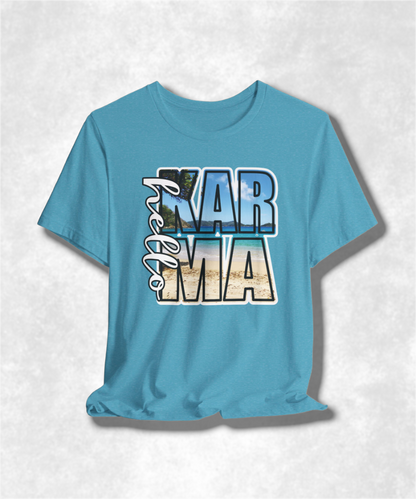 HELLO Karma Summer T-Shirt, Women's Graphic Tee, Positive Vibes Shirt, Casual Boho Top, Inspirational Clothing, Summer Fashion Gift