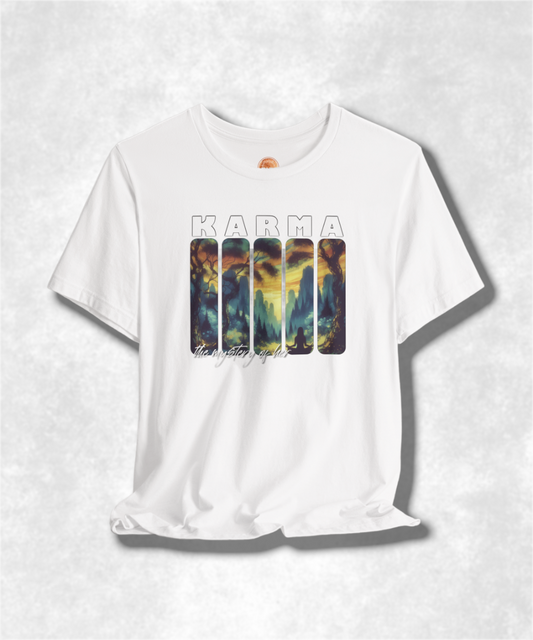 The Mystery of Her Karma T-Shirt - Women's Graphic Tee, Spiritual Streetwear, Boho Chic Clothing, Inspirational Apparel, Unique Gift Idea