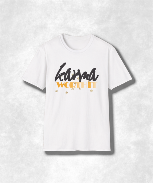 Karma Worth It T-Shirt, Positive Vibes Tee, Unisex Graphic Shirt, Inspirational Clothing, Metallic Sparkle Top
