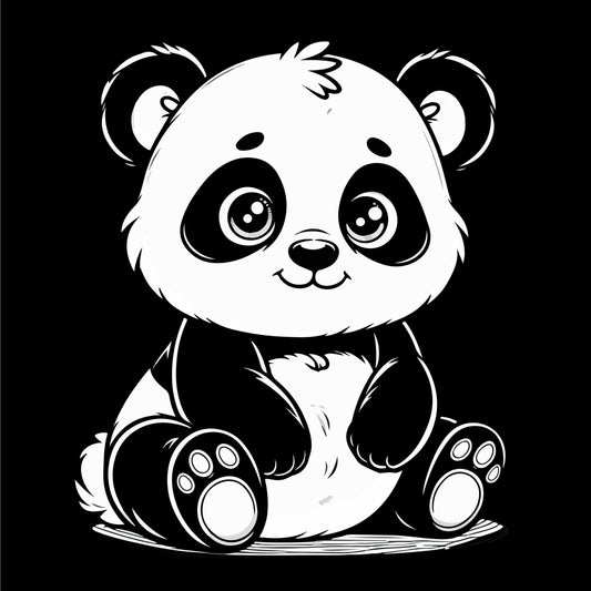 Cute Baby Panda Illustration T-Shirt | Kawaii Black & White Animal Tee