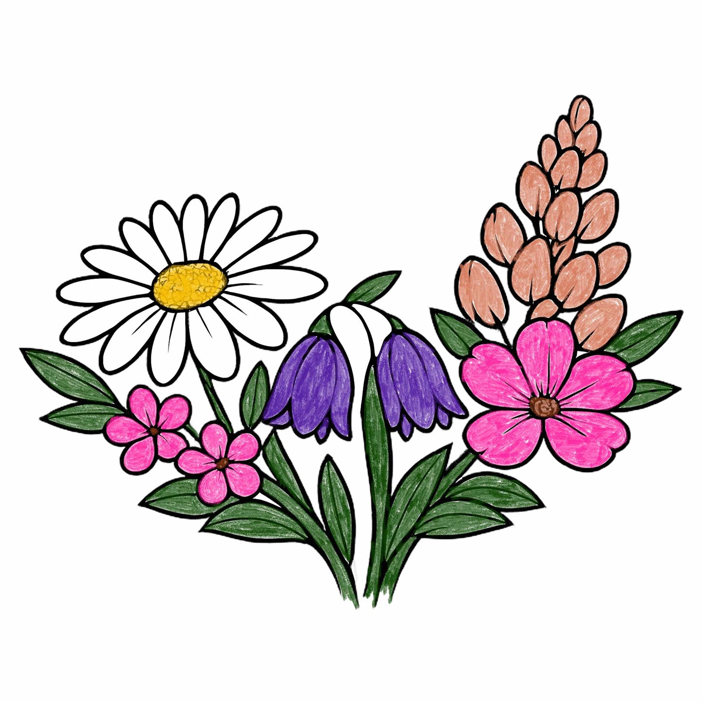 Daisy Bellflower Lupine Trio T-Shirt | Botanical Floral Art Tee