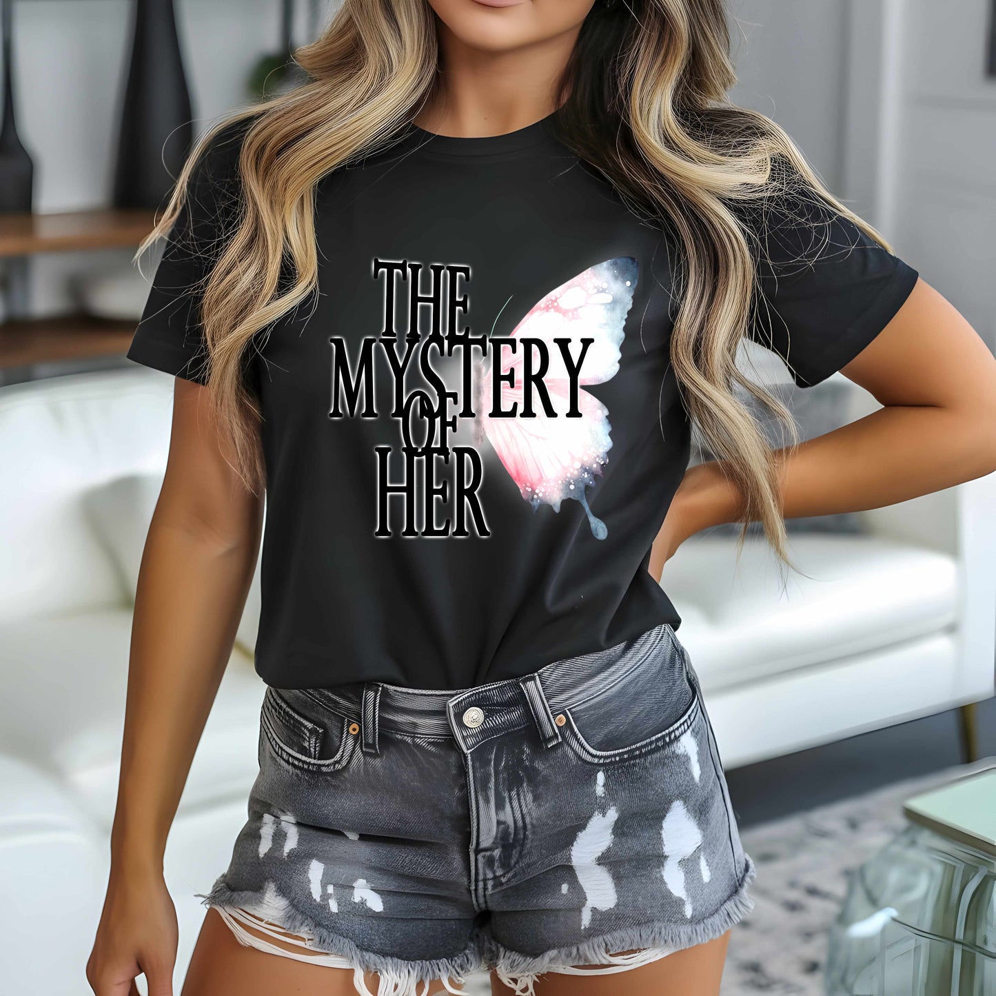 The Mystery of Her Butterfly Tee | Feminine Typography Shirt