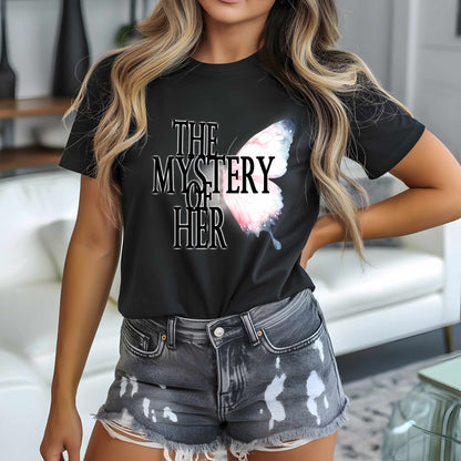 The Mystery of Her Butterfly Tee | Feminine Typography Shirt