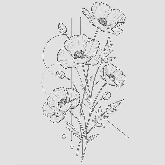 Hand-Drawn Poppy Bouquet Tee | Floral Line Art T-Shirt