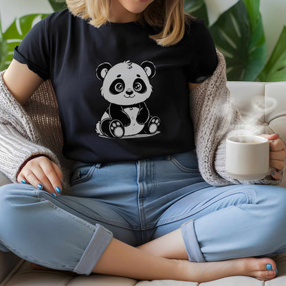 Cute Baby Panda Illustration T-Shirt | Kawaii Black & White Animal Tee