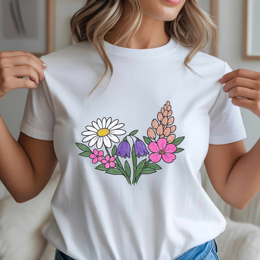 Daisy Bellflower Lupine Trio T-Shirt | Botanical Floral Art Tee
