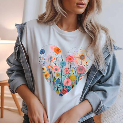 Floral Heart Tee | Watercolor Wildflower Heart Graphic T-Shirt