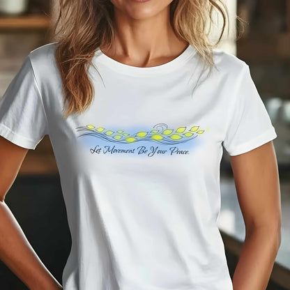 Let Movement Be Your Peace petals line art T-Shirt | floating floral waves