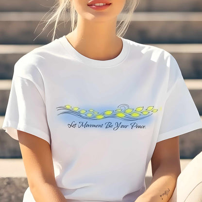 Let Movement Be Your Peace petals line art T-Shirt | floating floral waves
