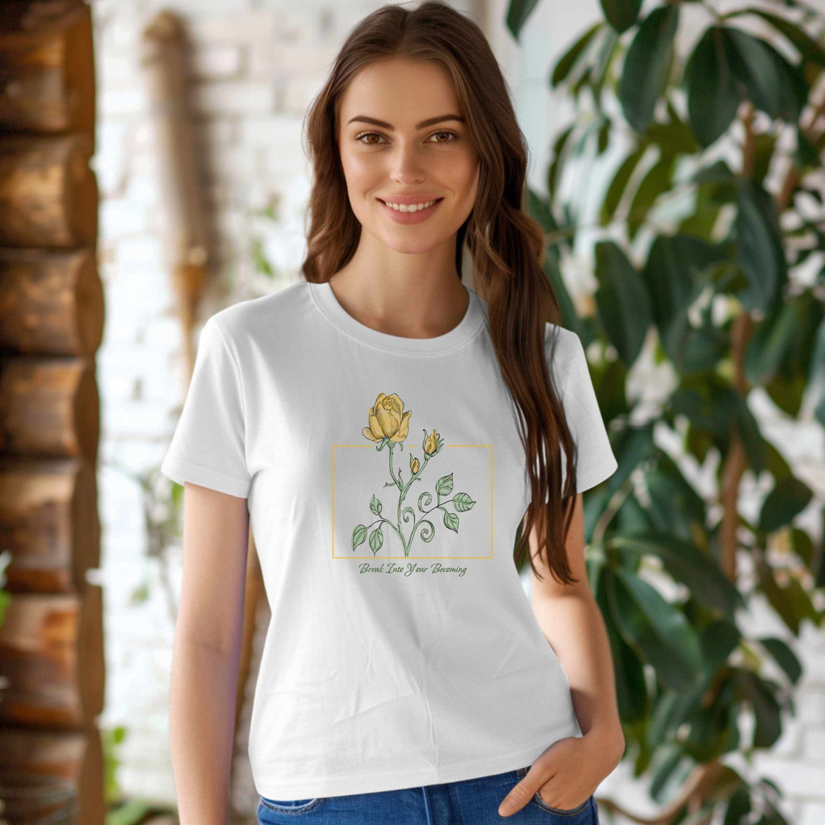 Break Into Your Becoming Blooming Stem T-Shirt | Minimal Geometric Frame
